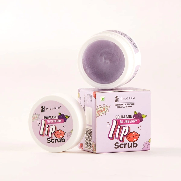 Pilgrim Squalane Blueberry Lip Scrub - 8g | With Sugar & Shea Butter | Smooth & Soft Lips | Deep Hydration | Exfoliate & Nourish Lips | Moisturizing Lips | Lip Scrub for Dark Lips