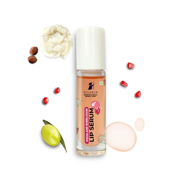 Pilgrim Squalane Bubblegum Roll-On Lip Serum - 6ml | Shea Butter & Pomegranate| Deeply Hydrates, Nourishes & Protects Lips | For Smooth & Chapped Lips | Moisturizing Lips | Lip Balm For Soft & Plump Lips | Paraben-free