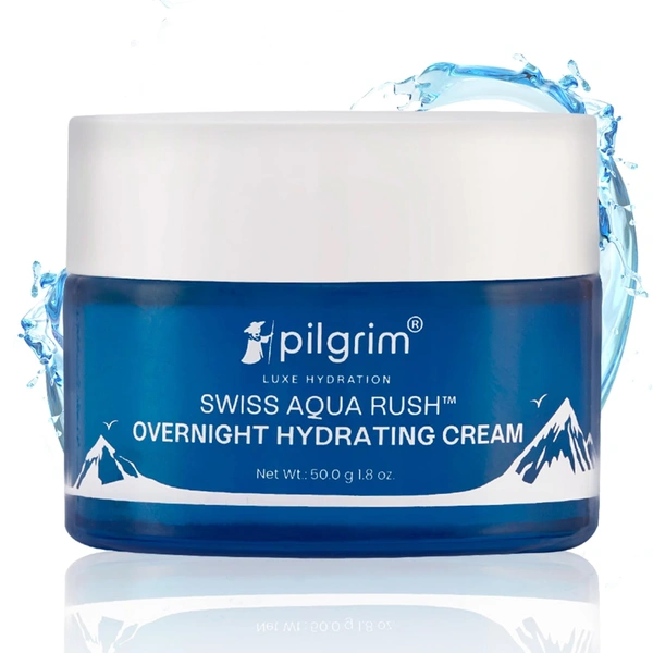 Pilgrim Swiss Aqua Rush Overnight Hydrating Cream - 50g | With Aquaxyl & Ceramides | Overnight Intense Hydration | Deep Moisture & Skin Barrier Repair | Lightweight, Non-Greasy | For All Skin Types