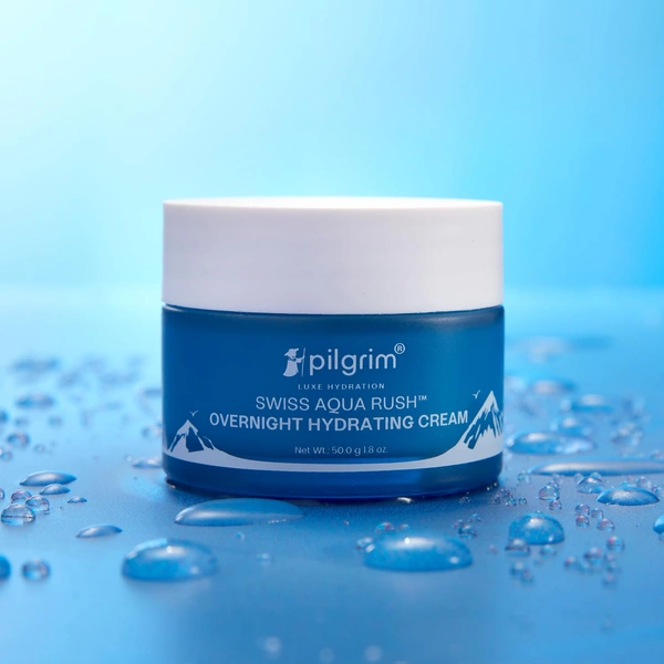 Pilgrim Swiss Aqua Rush Overnight Hydrating Cream - 50g | With Aquaxyl & Ceramides | Overnight Intense Hydration | Deep Moisture & Skin Barrier Repair | Lightweight, Non-Greasy | For All Skin Types