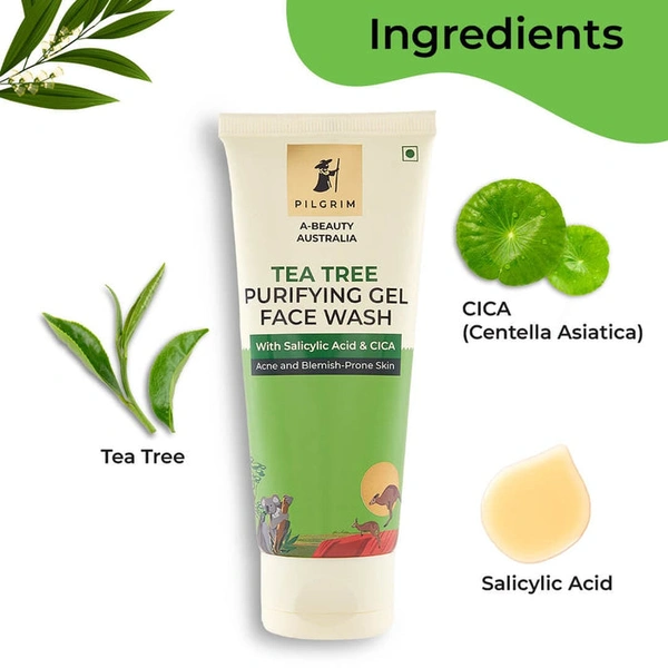 Pilgrim Tea Tree Purifying Gel Face Wash, 100ml | Clears Impurities, Reduces Acne, and Soothes Skin for a Clean, Fresh Feel.