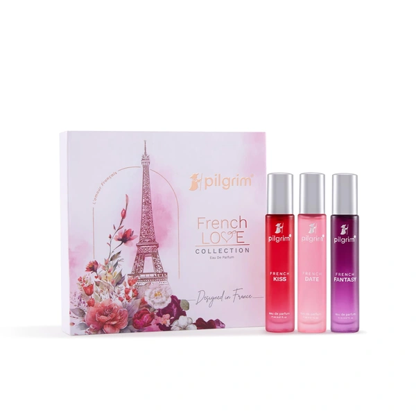Pilgrim The French Love Collection Perfume Set 3X17ml | Eau De Parfum | Perfume for all occasions | Long Lasting | Designed In France | Perfect Gift Set For Women | Floral, Oriental & Amber Fougere Fresh Scent