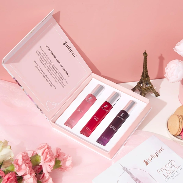 Pilgrim The French Love Collection Perfume Set 3X17ml | Eau De Parfum | Perfume for all occasions | Long Lasting | Designed In France | Perfect Gift Set For Women | Floral, Oriental & Amber Fougere Fresh Scent