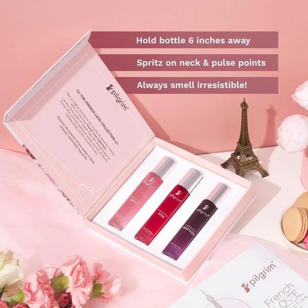 Pilgrim The French Love Collection Perfume Set 3X17ml | Eau De Parfum | Perfume for all occasions | Long Lasting | Designed In France | Perfect Gift Set For Women | Floral, Oriental & Amber Fougere Fresh Scent
