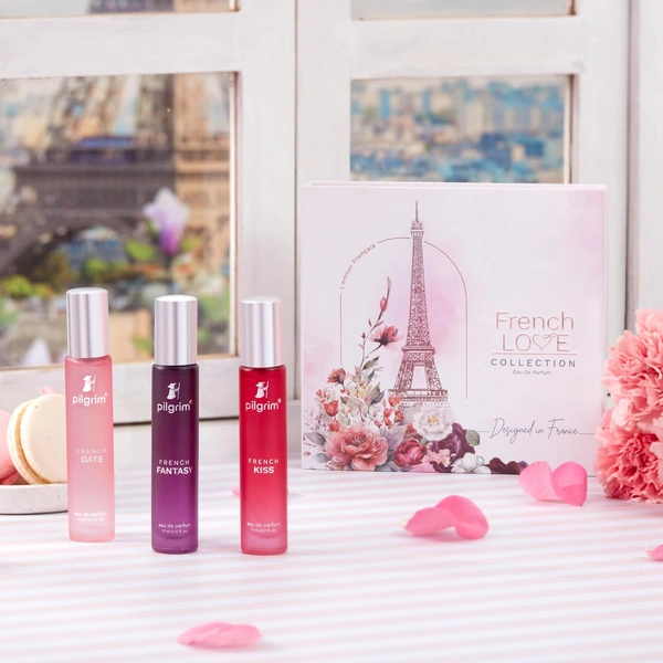 Pilgrim The French Love Collection Perfume Set 3X17ml | Eau De Parfum | Perfume for all occasions | Long Lasting | Designed In France | Perfect Gift Set For Women | Floral, Oriental & Amber Fougere Fresh Scent