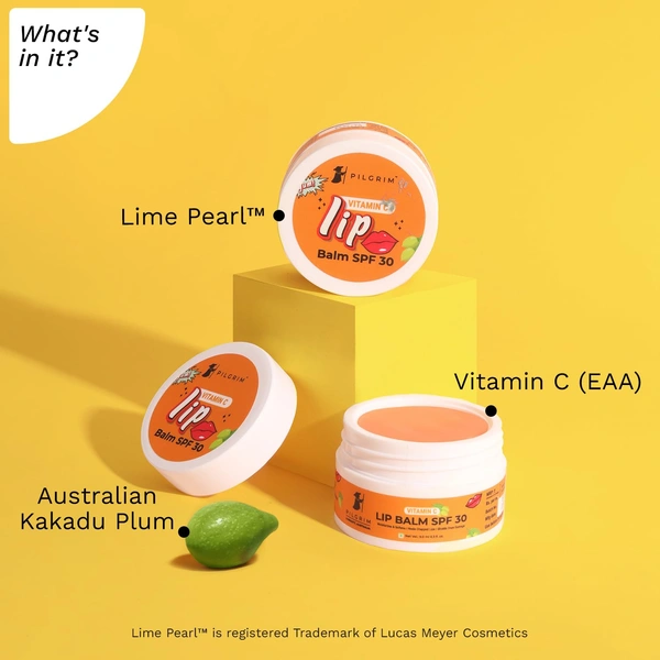 Pilgrim Vitamin C Lip Balm SPF 30 - 9ml | With Australian Kakadu Plum & Shea Butter | Soothing & Hydrating Dry & Chapped Lips | Moisturizes & Softens | Sun Protection Lip Balm | Lightweight | Soft & Nourished lips
