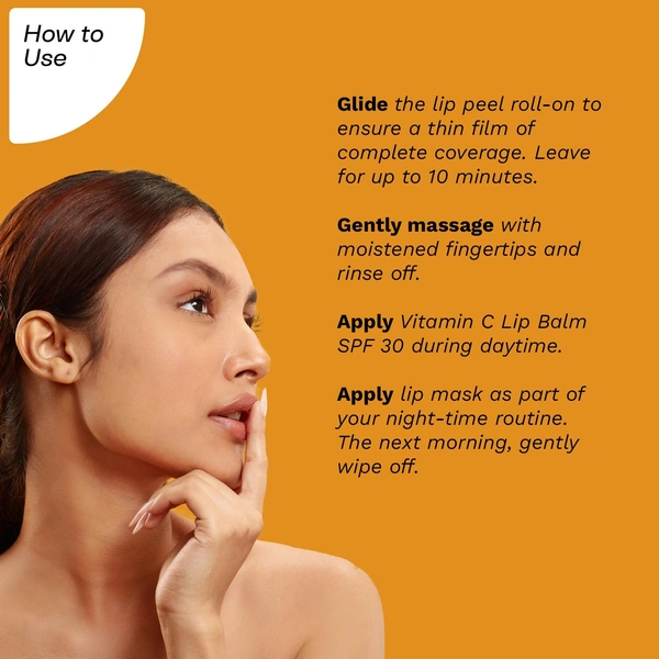 Pilgrim Vitamin C Lip Lightening Kit - 24ml | With Australian Kakadu Plum & Lime Pearl | Brightens, Exfoliates & Nourishes Lips | For Dark ,Dry & Chapped Lips | 3 in 1 With Lip Peel Roll On, Lip Sleeping Mask & Lip Balm , Orange