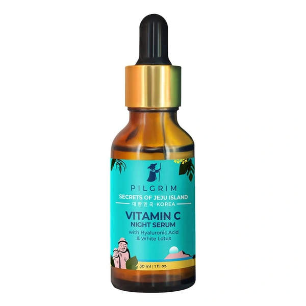Pilgrim Vitamin C Night Serum (Oil-Based) with Hyaluronic Acid & White Lotus, 30ml | Hydrates, Brightens Skin, and Reduces Fine Lines Overnight.