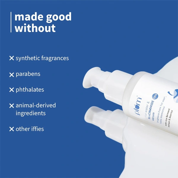 Plum 10% Niacinamide Serum with Rice Water 15ml | Brightening, Clear & Glowing Skin | Anti-Acne & Oil Control Serum for Acne-Prone, Oily, Combination & Sensitive Skin