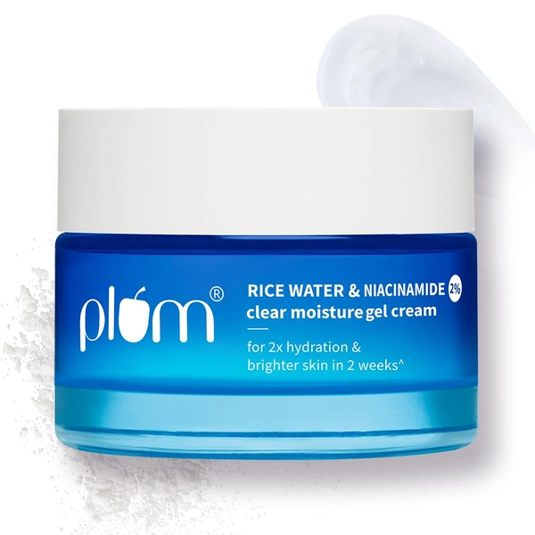 Plum 2% Niacinamide & Rice Water Superlight Gel Cream Moisturizer 50g | Oil-Free Hydration for Face | Brightens Skin, Fades Blemishes | Vegan, Dermat-Tested, All Skin Types