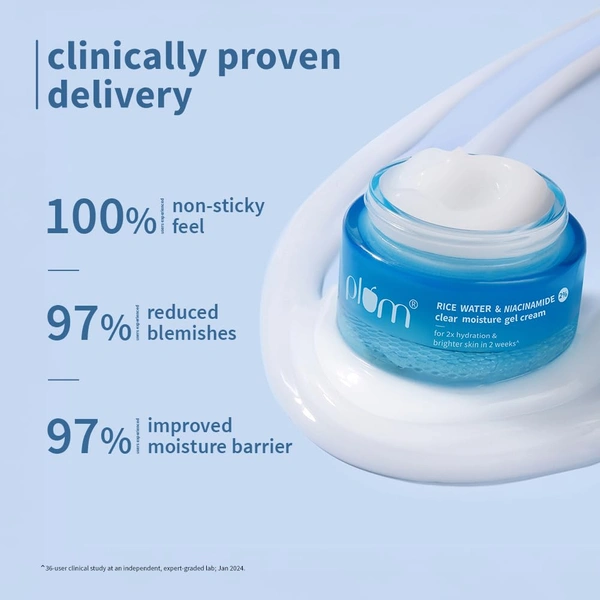 Plum 2% Niacinamide & Rice Water Superlight Gel Cream Moisturizer 50g | Oil-Free Hydration for Face | Brightens Skin, Fades Blemishes | Vegan, Dermat-Tested, All Skin Types