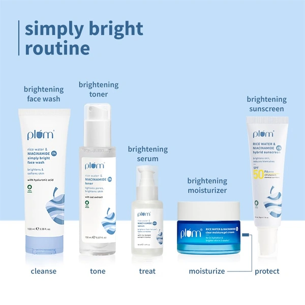 Plum 2% Niacinamide & Rice Water Superlight Gel Cream Moisturizer 50g | Oil-Free Hydration for Face | Brightens Skin, Fades Blemishes | Vegan, Dermat-Tested, All Skin Types