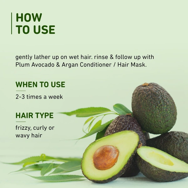 Plum Avocado & Argan Frizz Control Shampoo 250ml | For Curly, Wavy & Frizzy Hair | Sulphate & Paraben-Free | With Aloe Vera Extract | Reduces Frizz & Hydrates