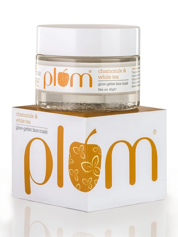 Plum Chamomile & White Tea Glow-Getter Face Mask 60g | De-Tanning Clay Mask for Radiant, Smooth Skin | Brightening & Oil Control | Vegan, Cruelty-Free, Normal & Combination Skin