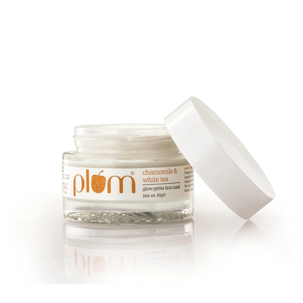 Plum Chamomile & White Tea Glow-Getter Face Mask 60g | De-Tanning Clay Mask for Radiant, Smooth Skin | Brightening & Oil Control | Vegan, Cruelty-Free, Normal & Combination Skin