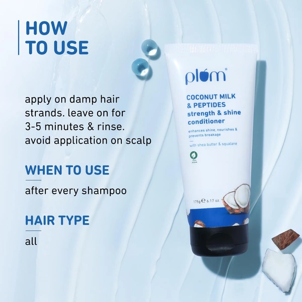 Plum Coconut Milk & Peptides Conditioner 175gm | Strengthens & Hydrates Hair | Soft, Smooth & Silky Hair | Conditioner for Dull & Rough Hair | Unisex & Vegan