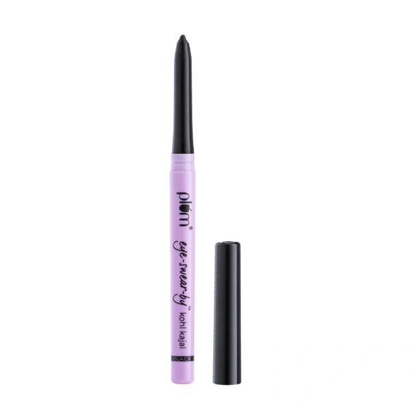 Plum Eye-Swear-By Kajal 0.35g Deep Black | Creamy Smooth, Waterproof & Smudge-Proof | 12hr Long-Lasting Twist-Up Kajal Pencil | Enriched with Vitamin E | 100% Vegan & Cruelty-Free