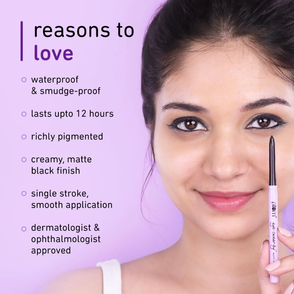 Plum Eye-Swear-By Kajal 0.35g Deep Black | Creamy Smooth, Waterproof & Smudge-Proof | 12hr Long-Lasting Twist-Up Kajal Pencil | Enriched with Vitamin E | 100% Vegan & Cruelty-Free