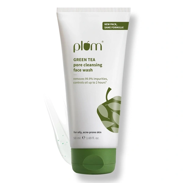 Plum Green Tea Pore Cleansing Face Wash 50ml | With Glycolic Acid | Fights Pimples & Controls Excess Oil | Gentle Exfoliating, Non-Drying | For Oily, Acne-Prone & Combination Skin | Vegan | Women & Men