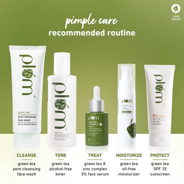 Plum Green Tea & Zinc Complex 3% Serum 30ml for Acne-Prone Skin | Controls Sebum & Clears Pores | Reduces Breakouts & Tightens Skin | Lightweight & Non-Greasy