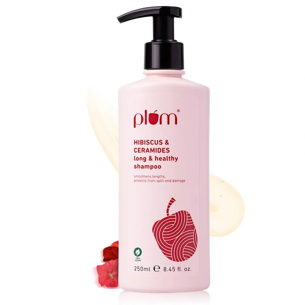 Plum Hibiscus & Ceramides Long & Healthy Shampoo 250ml | Hydrating & Conditioning Shampoo | Prevents Split Ends | With Hibiscus Extracts & Ceramides | 100% Vegan & Paraben-Free