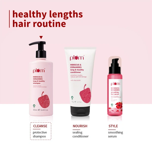 Plum Hibiscus & Ceramides Long & Healthy Shampoo 250ml | Hydrating & Conditioning Shampoo | Prevents Split Ends | With Hibiscus Extracts & Ceramides | 100% Vegan & Paraben-Free