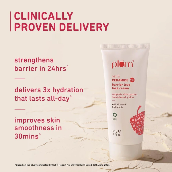 Plum Oat & 1% Ceramide Barrier Love Face Cream 50g | Repairs & Strengthens Skin Barrier | With Vitamin E & Allantoin | Moisturizer for Normal & Dry Skin | Unisex