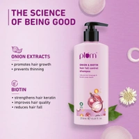 Plum Onion & Biotin Shampoo for Hairfall Control 250ml | Reduces Hairfall & Breakage | With Onion Extract, Biotin & D-Panthenol | Boosts Scalp Health | Paraben-Free & Vegan