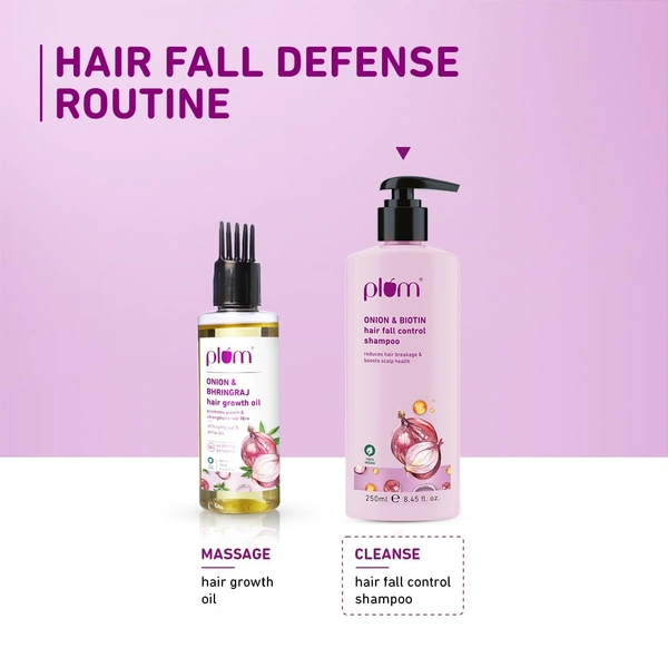 Plum Onion & Biotin Shampoo for Hairfall Control 250ml | Reduces Hairfall & Breakage | With Onion Extract, Biotin & D-Panthenol | Boosts Scalp Health | Paraben-Free & Vegan