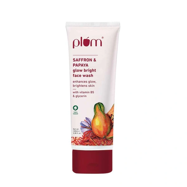 Plum Saffron & Papaya Glow Face Wash 100ml | With Vitamin B5 | Boosts Glow & Brightens Skin | Gentle, Non-Drying Gel Cleanser | For Women & Men | All Skin Types | Vegan