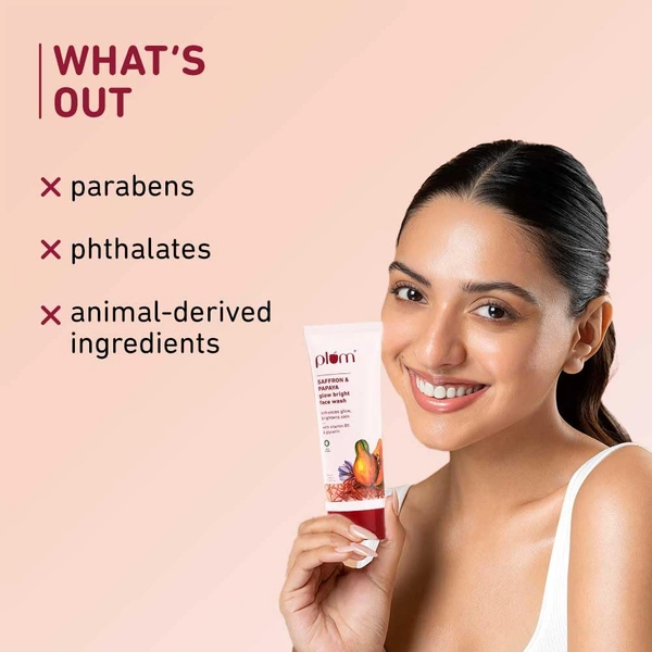 Plum Saffron & Papaya Glow Face Wash 100ml | With Vitamin B5 | Boosts Glow & Brightens Skin | Gentle, Non-Drying Gel Cleanser | For Women & Men | All Skin Types | Vegan