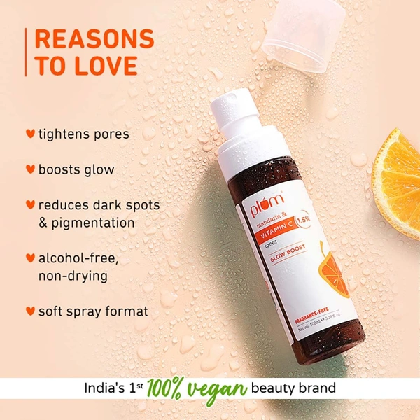 Plum Vitamin C Face Toner 100ml | With Mandarin & Kakadu | Alcohol-Free | Brightens & Reduces Pigmentation | For Glowing Skin | For Oily, Combination, Acne-Prone, Dry, Normal & Sensitive Skin | Women & Men | Vegan