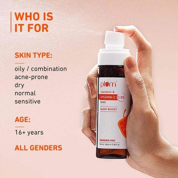 Plum Vitamin C Face Toner 100ml | With Mandarin & Kakadu | Alcohol-Free | Brightens & Reduces Pigmentation | For Glowing Skin | For Oily, Combination, Acne-Prone, Dry, Normal & Sensitive Skin | Women & Men | Vegan