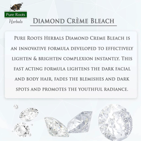 Pure Roots Diamond Cream Bleach 224g | For Sparkling Glow | Tan Removal & Even Skin Tone | Skin brightening bleach | Dark spot reduction | Remove Tan & Dead Skin Cell | Ideal for All Skin Types |