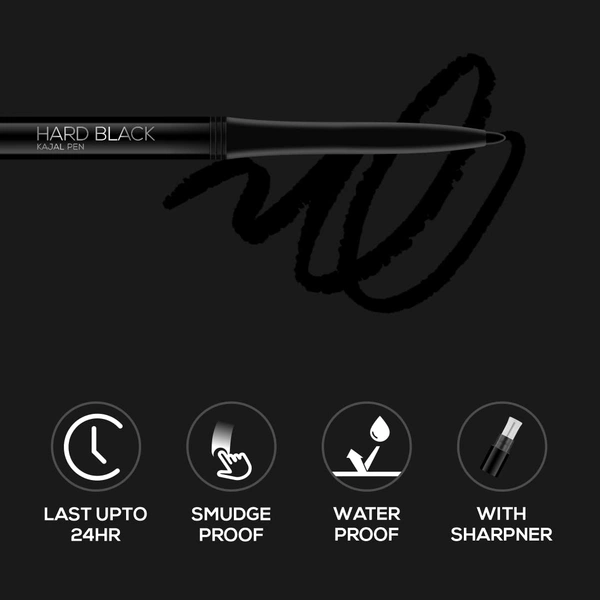 Renee Hard Black Kaja Rollon | Intense, Smudge-Proof 0.35g | 24 Hrs Stay Long Lasting Super Black Kajal Pencil | Water Proof | Smokey eye kajal | Travel-Friendly | Smooth Application & All-Day Wear |