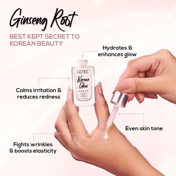Renee Korean Glow Serum 15ml | Glass Skin Effect | Lightweight | Enriched with Moringa Extracts | Non Greasy, Hydrates | Moisturizing Serum for Even Skin Tone | Youthful glow | Glowing Complexion & Skin Repair |