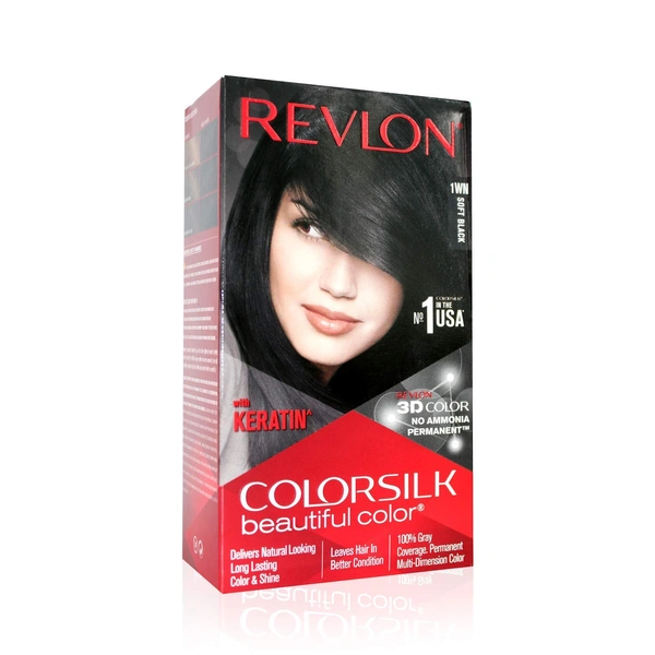 Revlon ColorSilk Permanent Hair Color 1WN Soft Black | 100% Grey Coverage | Ammonia-Free with Pro-Keratin & Silk Amino Acids | Up to 8 Weeks of Vibrant, Soft Black Salon Color
