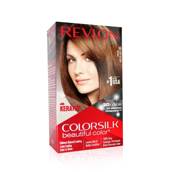 Revlon ColorSilk Permanent Hair Color 5G Light Golden Brown | Ammonia-Free with Pro-Keratin | 100% Grey Coverage | Up to 8 Weeks of Vibrant, Salon-Level Golden Brown Tone