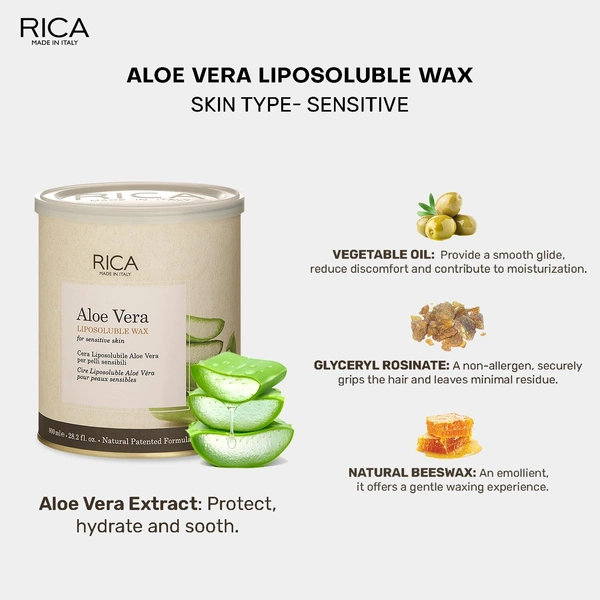 Rica Aloe Vera Liposoluble Hair Removal Wax | Soothing & Effective Wax for Sensitive Skin | Quick & Easy Tan Removal Waxing | Hassle-Free Experience | 800ml