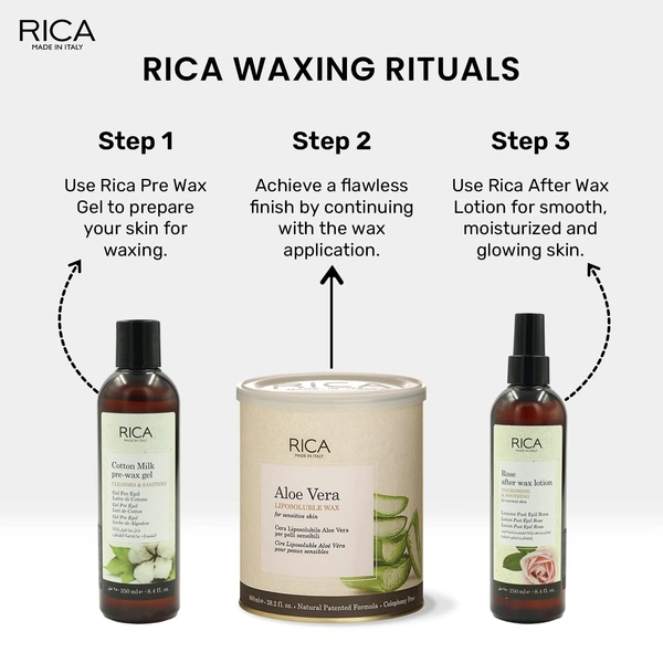 Rica Aloe Vera Liposoluble Hair Removal Wax | Soothing & Effective Wax for Sensitive Skin | Quick & Easy Tan Removal Waxing | Hassle-Free Experience | 800ml