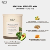 Rica Brazilian Wax with Avocado Butter | Painless Hair Removal Wax | Stripless Wax for Sensitive Areas | Quick & Easy Tan Removal Wax | Hygienic and Easy to apply | 800g