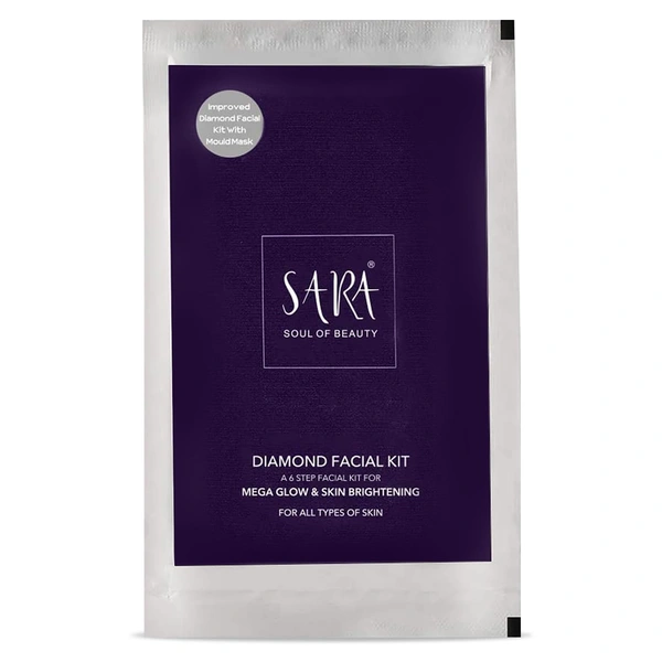 Sara 6 Step Diamond Facial Kit- 62g | Infused with Aloe Vera & Cucumber Fruit Extract | Glowing & Brightening Skin | Tan Removal | Anti-Dullness Facial | For all Skin Types