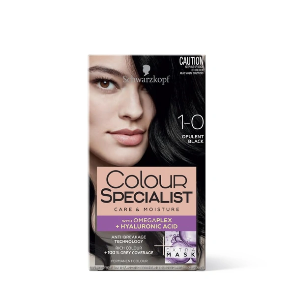 Schwarzkopf Colour Specialist 1.0 Opulent Black Permanent Hair Colour 100ml with Omegaplex & Hyaluronic Acid | 100% Grey Coverage | Anti-Breakage Care | Vibrant Nourished Shine