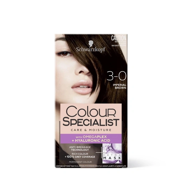 Schwarzkopf Colour Specialist 3.0 Imperial Brown Permanent Hair Colour 100ml with Omegaplex & Hyaluronic Acid | 100% Grey Coverage | Anti-Breakage Care | Nourished Shine