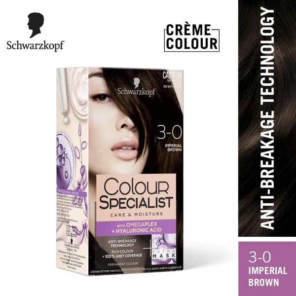 Schwarzkopf Colour Specialist 3.0 Imperial Brown Permanent Hair Colour 100ml with Omegaplex & Hyaluronic Acid | 100% Grey Coverage | Anti-Breakage Care | Nourished Shine