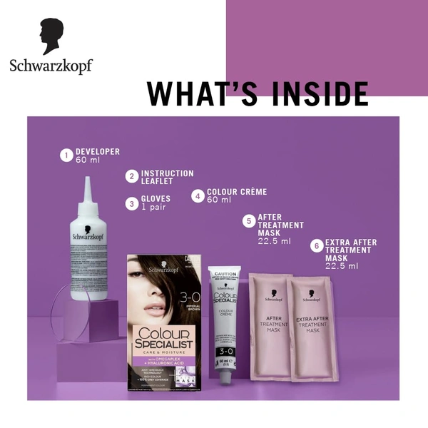 Schwarzkopf Colour Specialist 3.0 Imperial Brown Permanent Hair Colour 100ml with Omegaplex & Hyaluronic Acid | 100% Grey Coverage | Anti-Breakage Care | Nourished Shine