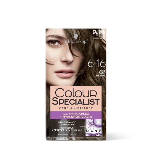 Schwarzkopf Colour Specialist 6.16 Cool Dark Blonde Permanent Hair Colour 100ml with Omegaplex & Hyaluronic Acid | 100% Grey Coverage | Anti-Breakage | Vibrant Nourished Shine