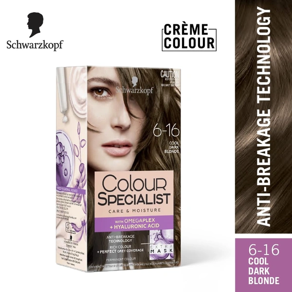 Schwarzkopf Colour Specialist 6.16 Cool Dark Blonde Permanent Hair Colour 100ml with Omegaplex & Hyaluronic Acid | 100% Grey Coverage | Anti-Breakage | Vibrant Nourished Shine