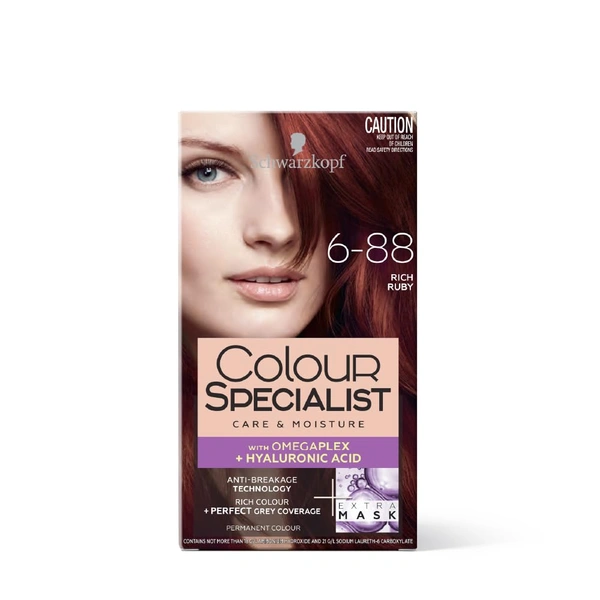 Schwarzkopf Colour Specialist 6.88 Rich Ruby Permanent Hair Colour 100ml with Omegaplex & Hyaluronic Acid | 100% Grey Coverage | Anti-Breakage Care | Vibrant Nourished Shine