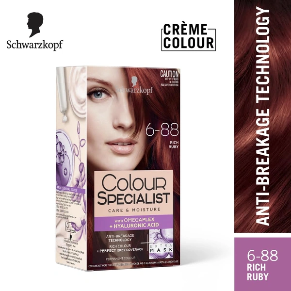 Schwarzkopf Colour Specialist 6.88 Rich Ruby Permanent Hair Colour 100ml with Omegaplex & Hyaluronic Acid | 100% Grey Coverage | Anti-Breakage Care | Vibrant Nourished Shine
